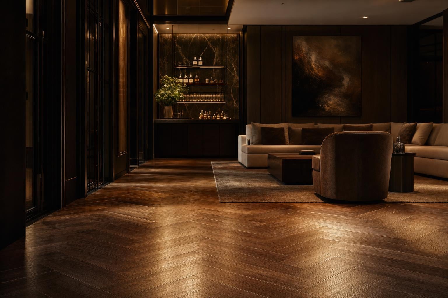 Wood-look luxury vinyl plank flooring in a refined interior